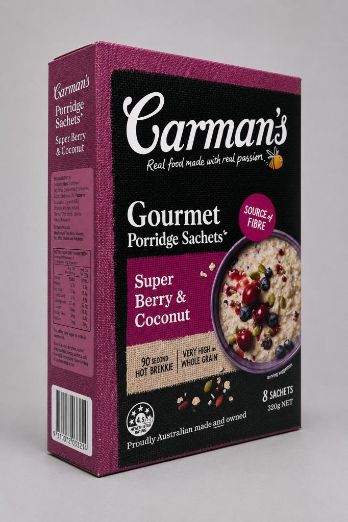 Carman`s Gourmet Porridge Sachets Super Berry & Coconut Cereals & Spreads
