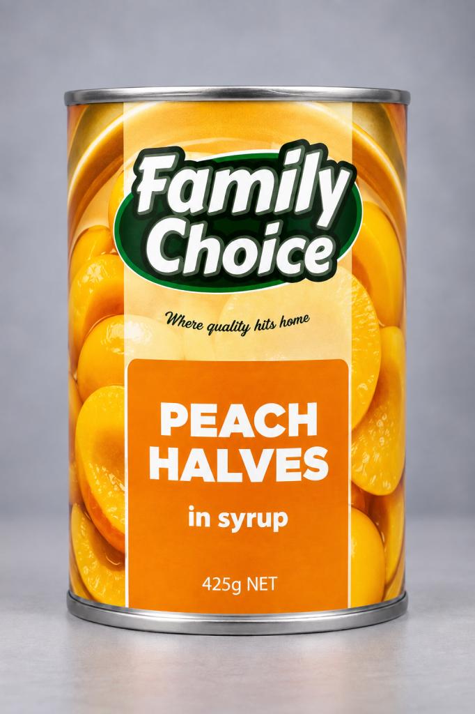 Family Choice Peach Halves in Syrup Canned Fruits