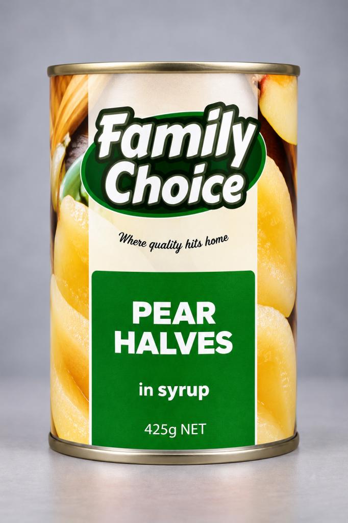 Family Choice Pear Halves in Syrup Canned Fruits