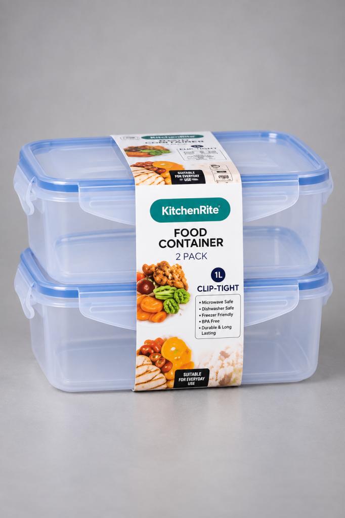 KitchenRite Food Container Rectangle 1L (2 Pack) Food Storage Containers