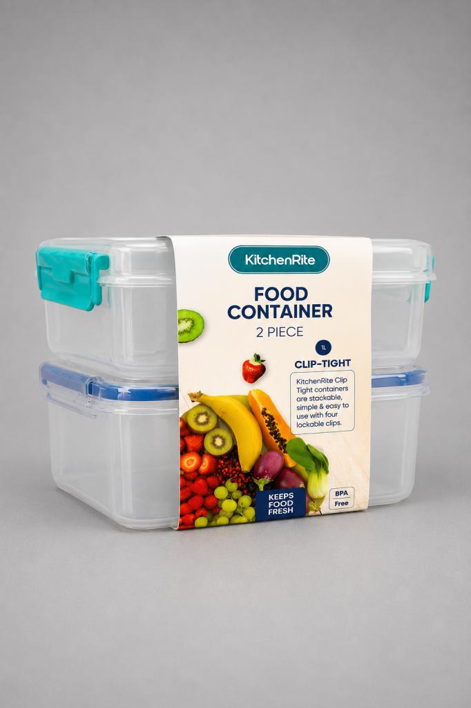 KitchenRite Food Container Square 1L (2 Pack) Kitchenware