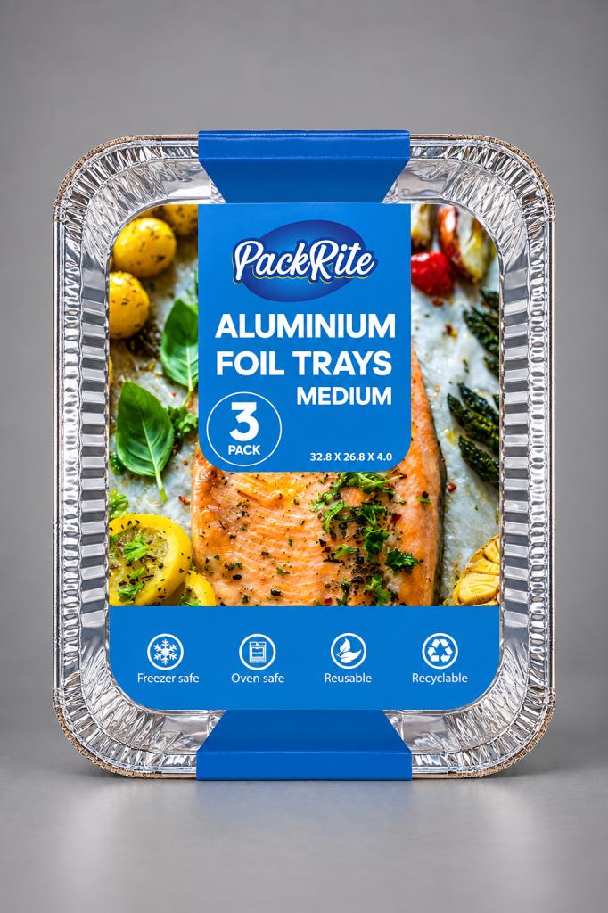 PackRite Aluminium Foil Trays Medium (Pack of 3) Household & Pets