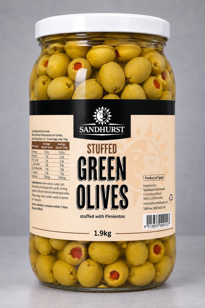 Sandhurst Stuffed Green Olives  Olives & Antipasti