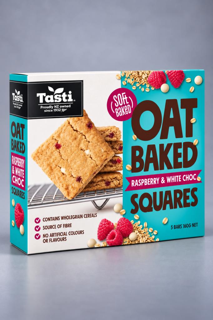 Tasti Oat Baked Raspberry & White Choc Squares Snacks & Sweets